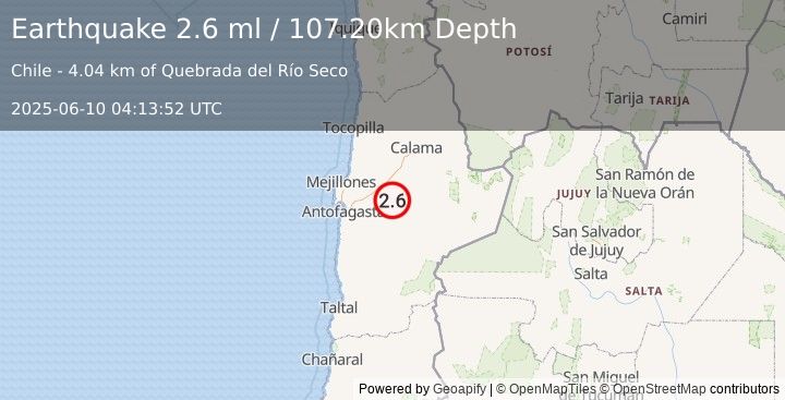 Earthquake ANTOFAGASTA, CHILE (2.6 ml) (2025-06-10 04:13:52 UTC)