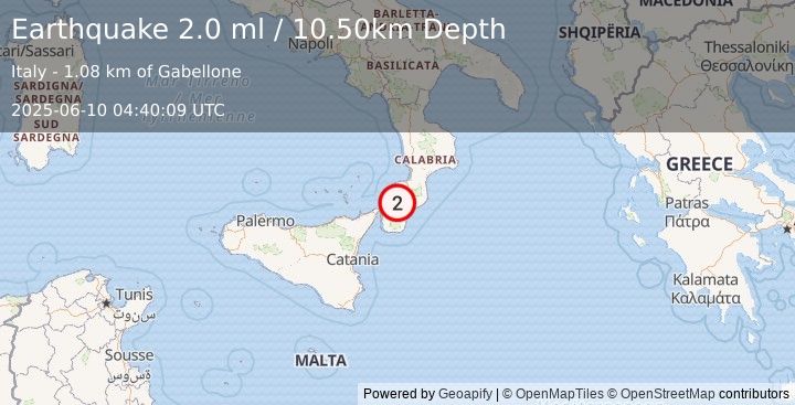 Earthquake SICILY, ITALY (2.0 ml) (2025-06-10 04:40:09 UTC)