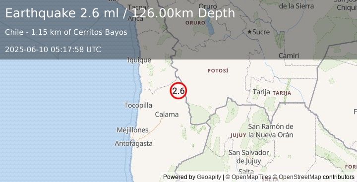 Earthquake ANTOFAGASTA, CHILE (2.6 ml) (2025-06-10 05:17:58 UTC)