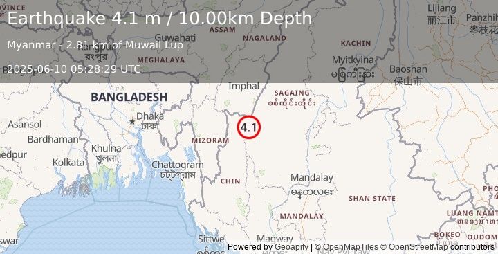 Earthquake MYANMAR (4.1 m) (2025-06-10 05:28:29 UTC)
