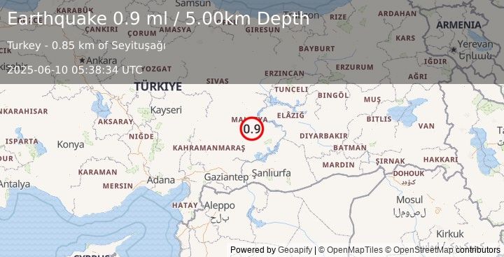 Earthquake EASTERN TURKEY (0.9 ml) (2025-06-10 05:38:34 UTC)