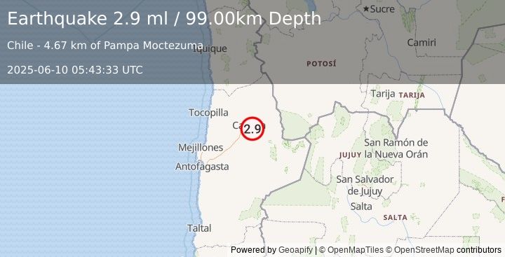 Earthquake ANTOFAGASTA, CHILE (2.9 ml) (2025-06-10 05:43:33 UTC)