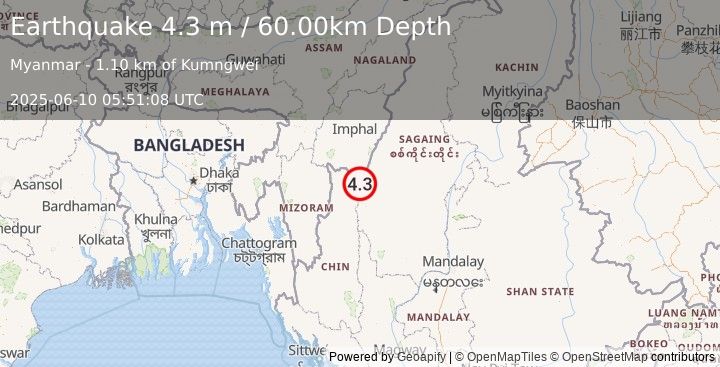Earthquake MYANMAR (4.3 m) (2025-06-10 05:51:08 UTC)