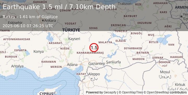 Earthquake CENTRAL TURKEY (1.5 ml) (2025-06-10 07:26:25 UTC)
