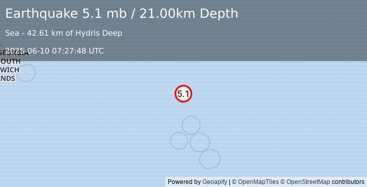 Earthquake SOUTH SANDWICH ISLANDS REGION (5.1 mb) (2025-06-10 07:27:44 UTC)