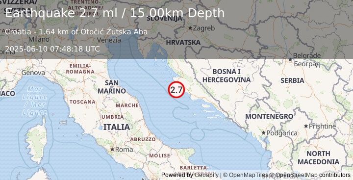 Earthquake CROATIA (3.1 ml) (2025-06-10 07:48:19 UTC)