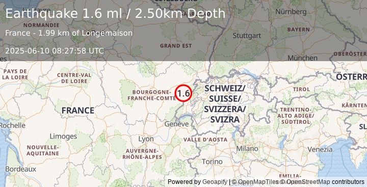 Earthquake FRANCE (1.6 ml) (2025-06-10 08:27:58 UTC)