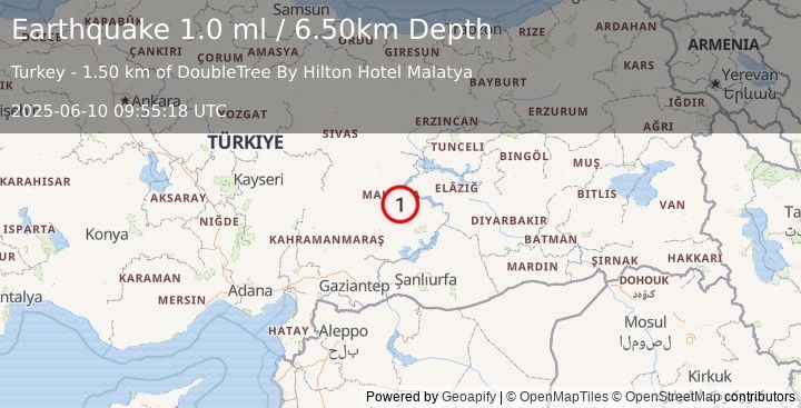 Earthquake EASTERN TURKEY (1.0 ml) (2025-06-10 09:55:18 UTC)