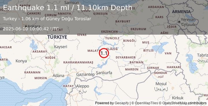 Earthquake EASTERN TURKEY (1.1 ml) (2025-06-10 10:00:42 UTC)