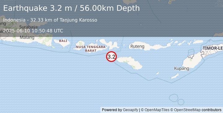 Earthquake SUMBAWA REGION, INDONESIA (3.2 m) (2025-06-10 10:50:48 UTC)