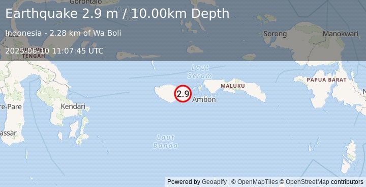 Earthquake SERAM, INDONESIA (2.9 m) (2025-06-10 11:07:45 UTC)