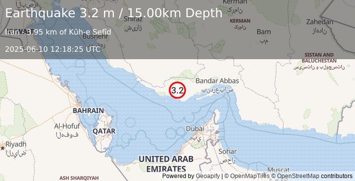 Earthquake SOUTHERN IRAN (3.2 m) (2025-06-10 12:18:25 UTC)