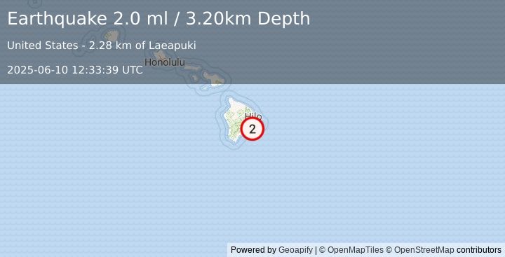 Earthquake ISLAND OF HAWAII, HAWAII (2.0 ml) (2025-06-10 12:33:39 UTC)