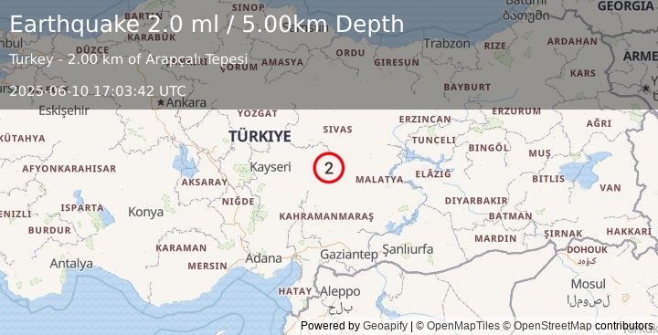 Earthquake CENTRAL TURKEY (2.0 ml) (2025-06-10 17:03:42 UTC)