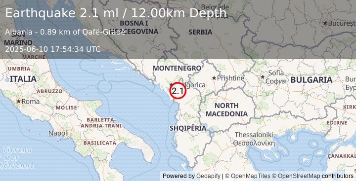 Earthquake ALBANIA (2.0 ml) (2025-06-10 17:54:33 UTC)