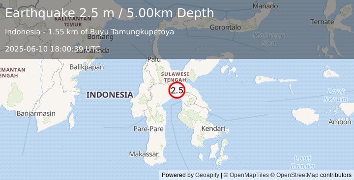 Earthquake SULAWESI, INDONESIA (2.5 m) (2025-06-10 18:00:39 UTC)