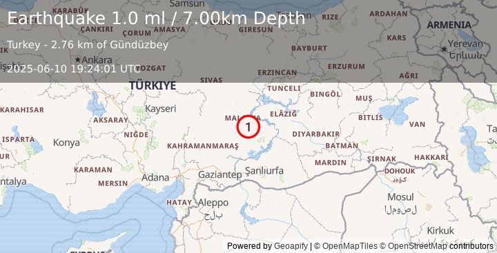 Earthquake EASTERN TURKEY (1.0 ml) (2025-06-10 19:24:01 UTC)
