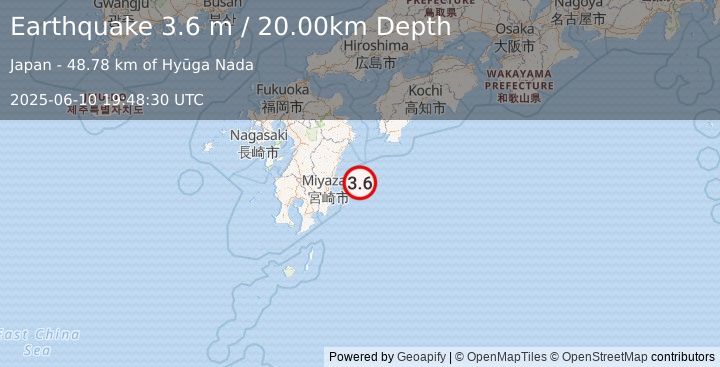Earthquake SHIKOKU, JAPAN (3.6 m) (2025-06-10 19:48:30 UTC)