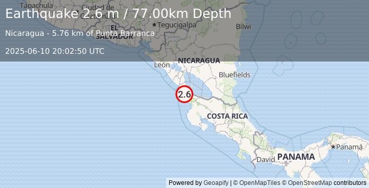 Earthquake NICARAGUA (2.6 m) (2025-06-10 20:02:50 UTC)