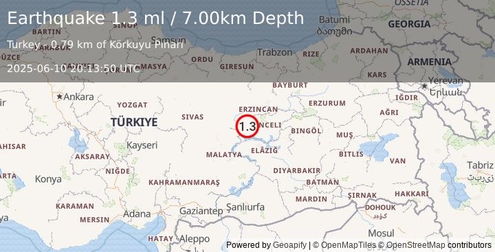 Earthquake EASTERN TURKEY (1.3 ml) (2025-06-10 20:13:50 UTC)