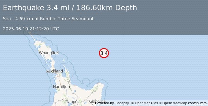 Earthquake OFF E. COAST OF N. ISLAND, N.Z. (3.4 ml) (2025-06-10 21:12:20 UTC)