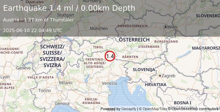 Earthquake AUSTRIA (1.4 ml) (2025-06-10 22:04:49 UTC)