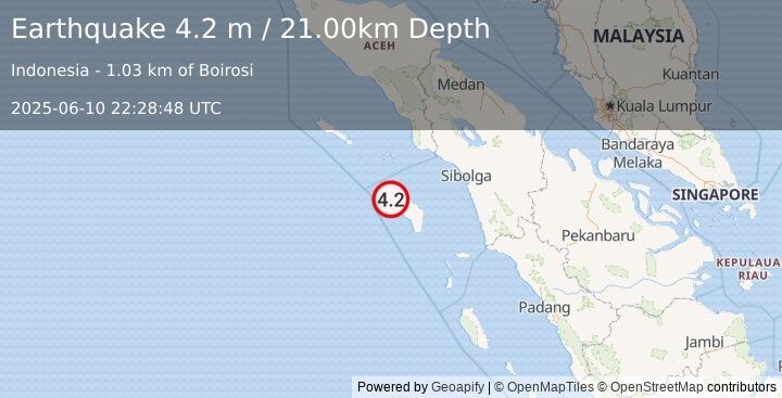 Earthquake NIAS REGION, INDONESIA (4.2 m) (2025-06-10 22:28:48 UTC)