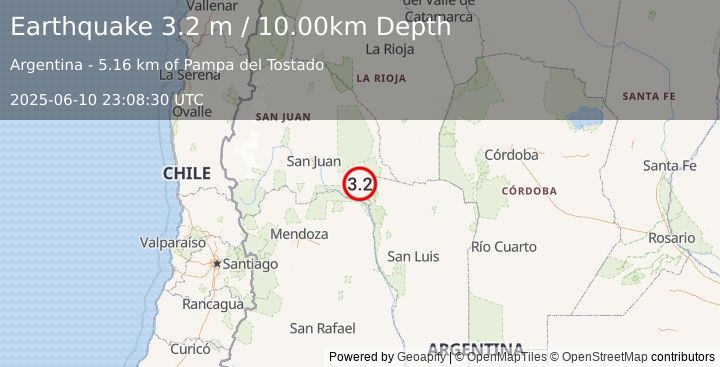 Earthquake SAN JUAN, ARGENTINA (3.2 m) (2025-06-10 23:08:30 UTC)