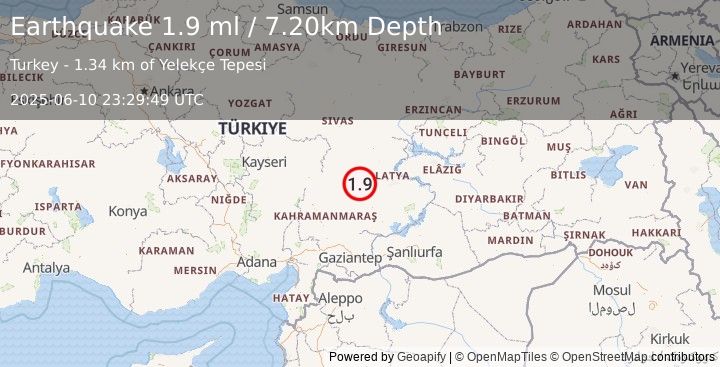 Earthquake CENTRAL TURKEY (1.9 ml) (2025-06-10 23:29:49 UTC)