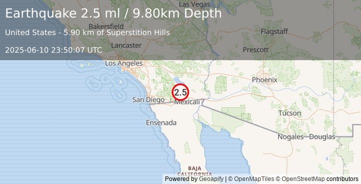 Earthquake SOUTHERN CALIFORNIA (2.5 ml) (2025-06-10 23:50:07 UTC)