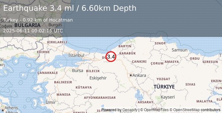 Earthquake WESTERN TURKEY (3.4 ml) (2025-06-11 00:02:16 UTC)