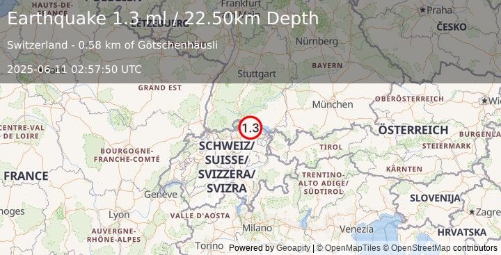 Earthquake SWITZERLAND (1.3 ml) (2025-06-11 02:57:50 UTC)