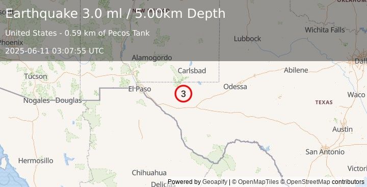 Earthquake WESTERN TEXAS (3.0 ml) (2025-06-11 03:07:56 UTC)