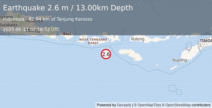 Earthquake SUMBAWA REGION, INDONESIA (2.6 m) (2025-06-11 02:58:52 UTC)