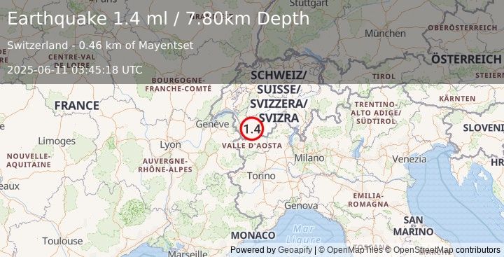 Earthquake SWITZERLAND (1.4 ml) (2025-06-11 03:45:18 UTC)