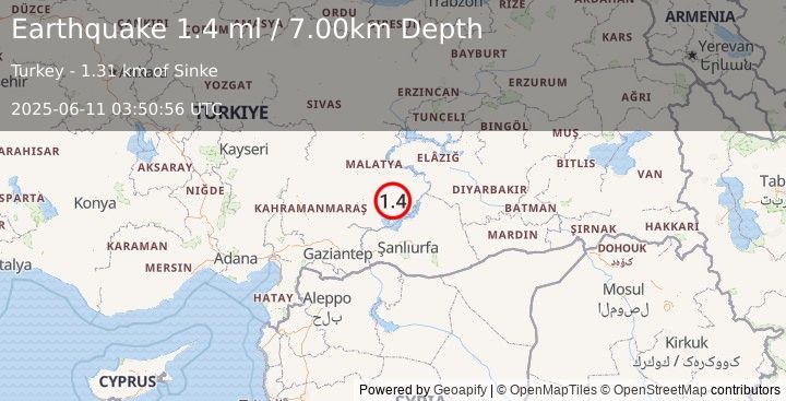 Earthquake EASTERN TURKEY (1.4 ml) (2025-06-11 03:50:56 UTC)