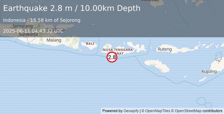 Earthquake LOMBOK REGION, INDONESIA (2.8 m) (2025-06-11 04:43:32 UTC)