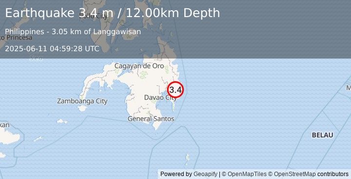 Earthquake MINDANAO, PHILIPPINES (3.4 m) (2025-06-11 04:59:28 UTC)