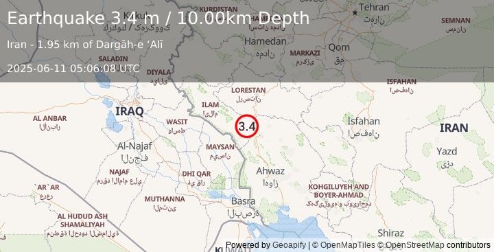 Earthquake IRAN-IRAQ BORDER REGION (3.4 m) (2025-06-11 05:06:08 UTC)