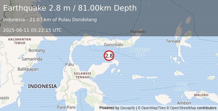 Earthquake SULAWESI, INDONESIA (2.8 m) (2025-06-11 05:22:15 UTC)
