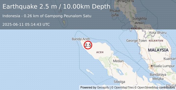 Earthquake NORTHERN SUMATRA, INDONESIA (2.5 m) (2025-06-11 05:14:43 UTC)