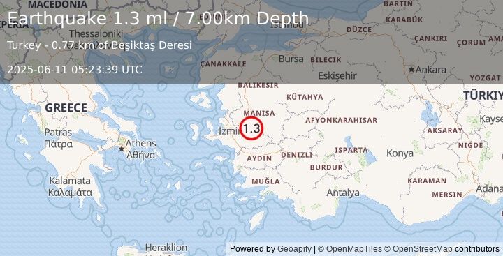 Earthquake WESTERN TURKEY (1.3 ml) (2025-06-11 05:23:39 UTC)