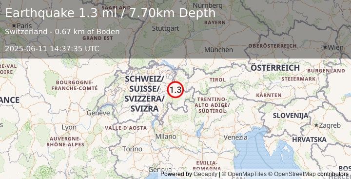Earthquake SWITZERLAND (1.3 ml) (2025-06-11 14:37:35 UTC)