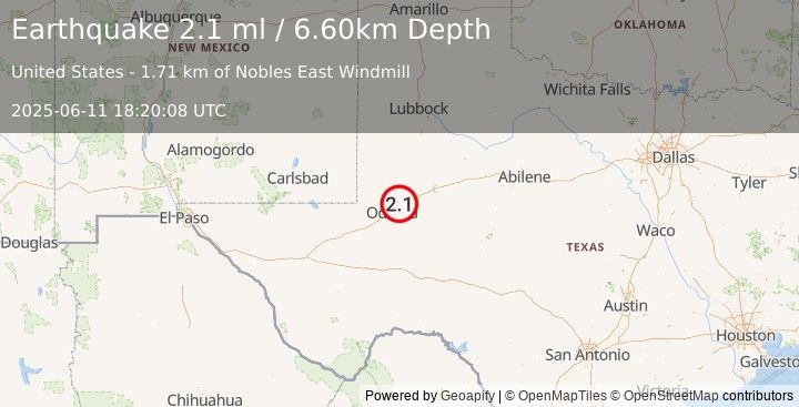 Earthquake WESTERN TEXAS (2.1 ml) (2025-06-11 18:20:08 UTC)