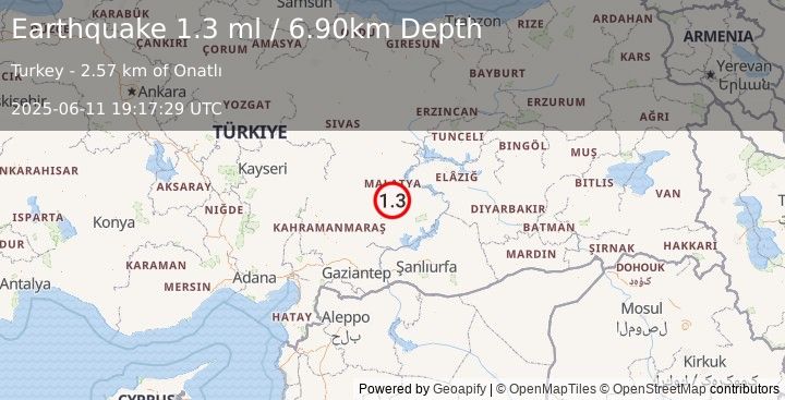Earthquake EASTERN TURKEY (1.3 ml) (2025-06-11 19:17:29 UTC)
