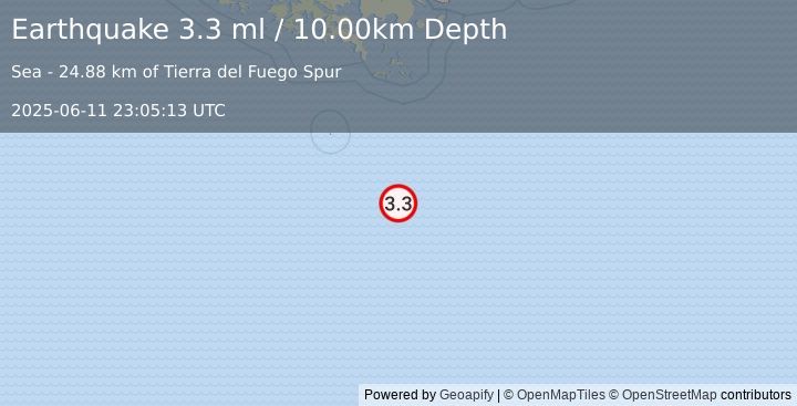 Earthquake DRAKE PASSAGE (3.3 ml) (2025-06-11 23:05:13 UTC)