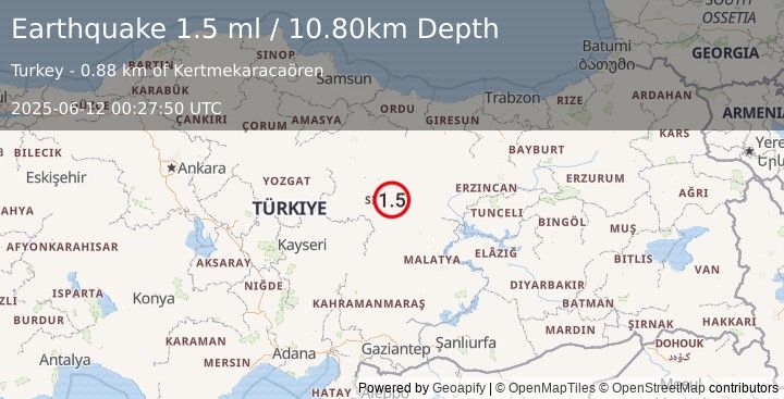 Earthquake CENTRAL TURKEY (1.5 ml) (2025-06-12 00:27:50 UTC)