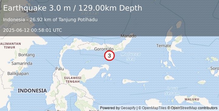 Earthquake MINAHASA, SULAWESI, INDONESIA (3.0 m) (2025-06-12 00:58:01 UTC)