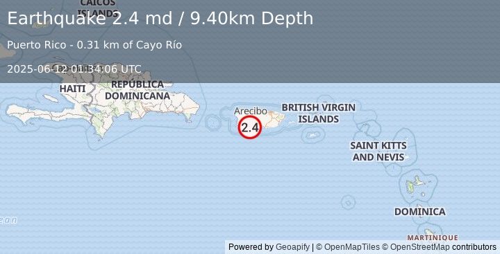 Earthquake PUERTO RICO REGION (2.4 md) (2025-06-12 01:34:06 UTC)