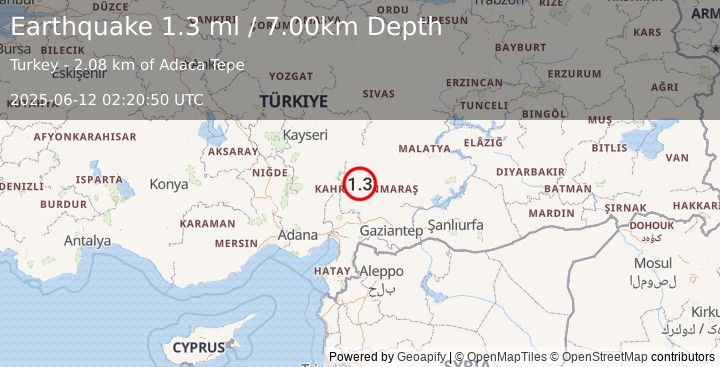 Earthquake CENTRAL TURKEY (1.3 ml) (2025-06-12 02:20:50 UTC)